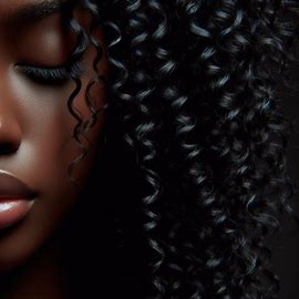 Stunningly Beautiful view of one side of a black girls face.  She is looking down with beautiful curls covering the screen.  You see her skin shimmering and beautiful full glossed lips.  